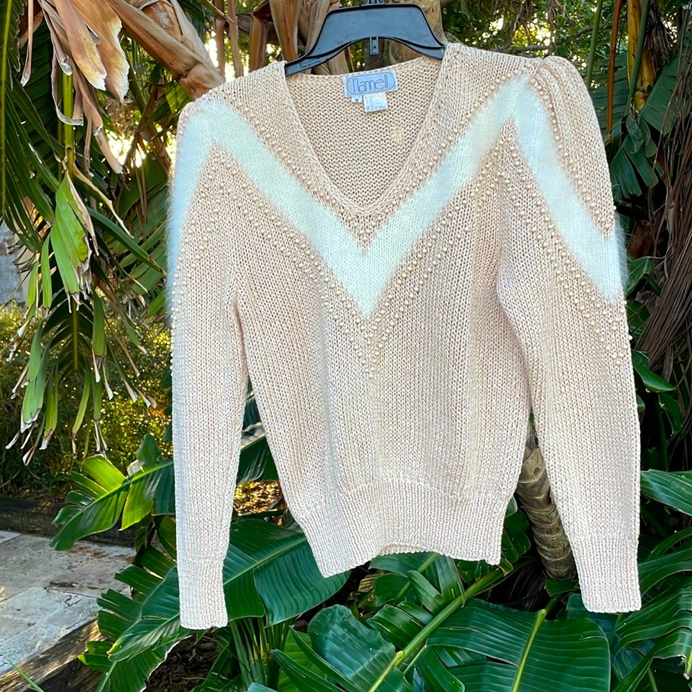 Vintage puff sleeve Angora inset sweater